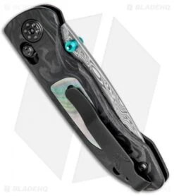 Benchmade 698-181 Foray Gold Class AXIS Lock Knife Marbled CF (3.2" Damasteel) -Bladehq Store Benchmade 698 181 Foray Gold Class AXIS Lock Marbled CF Damasteel BHQ 78756 jr side