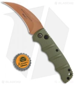 Boker Desert Warrior Kalashnikov Hawkbill Automatic Knife OD Green (Copper) -Bladehq Store Boker Desert Warrior Kalashnikov Hawkbill Auto OD Green Copper 01KALS69NSOI BHQ 103273 jr bottlecap