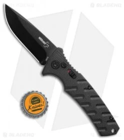 Boker Plus Strike Drop Point Automatic Knife (3.25" Black D2) -Bladehq Store Boker Plus Strike Bowie Auto Black 01BO433NSOI BHQ 97031 jr bottlecap