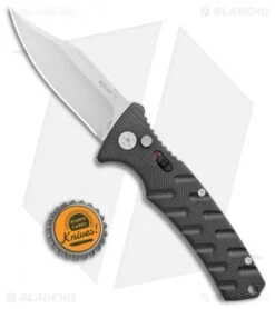 Boker Plus Strike Bowie Automatic Knife Black (3.25" Stonewash D2) -Bladehq Store Boker Plus Strike Bowie Auto Black SW 01BO429NSOI BHQ 97034 jr bottlecap
