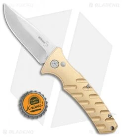 Boker Plus Strike Brass Automatic Knife (3.25" Stonewash) -Bladehq Store Boker Plus Strike Brass Auto SW 01BO399NSOI BHQ 107937 jr bottlecap