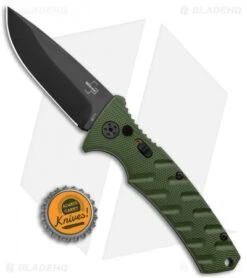 Boker Plus Strike Drop Point Automatic Knife OD Green (3.25" Black D2) -Bladehq Store Boker Plus Strike DP Auto OD Green Black BHQ 97033 jr bottlecap