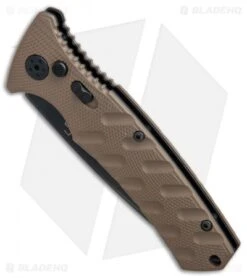 Boker Plus Strike Tanto Automatic Coyote Brown (3.25" Black SW Serr) 01BO425N -Bladehq Store Boker Plus Strike Tanto Coyote Brown black sw serr BHQ 67885 er spine