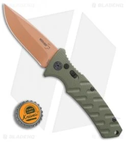 Boker Strike Desert Warrior Automatic Knife OD Green (3.25" D2 Copper) -Bladehq Store Boker Strike drop point Desert Warrior OD Green copper BHQ 70998 er bottlecap