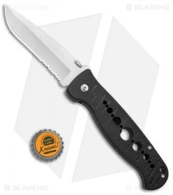 CRKT Crawford Falcon Liner Lock Knife Black Zytel (3.875" Satin Serr) 6243 -Bladehq Store CRKT Crawford Falcon LL Black Zytel Satin Serr 6243 BHQ 75700 jr bottlecap