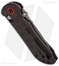Benchmade 908-161 Stryker II AXIS Lock Knife Red/Black CF (3.57" Damasteel) Gold -Bladehq Store benchmade stryker 908 161 cm side